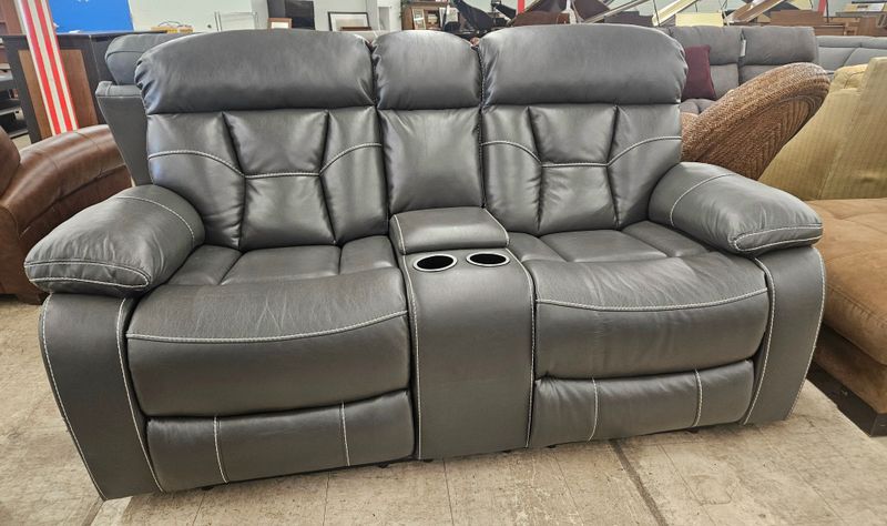 Gray Power Reclining Loveseat with Console - FREE DELIVERY