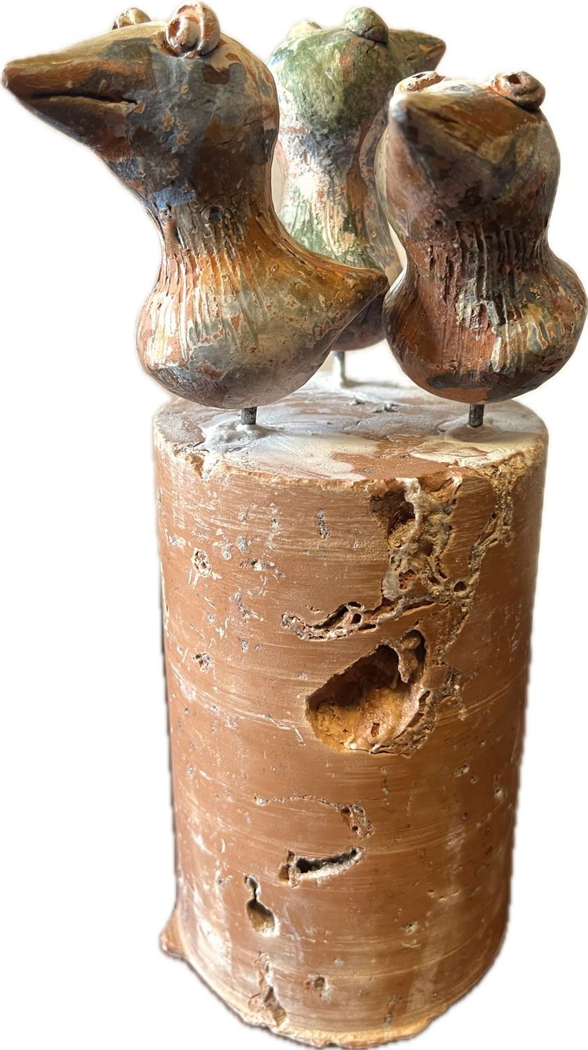 ceramic 3 cute bird sculpture