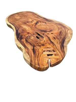 live edge natural wood coffee table with stitching