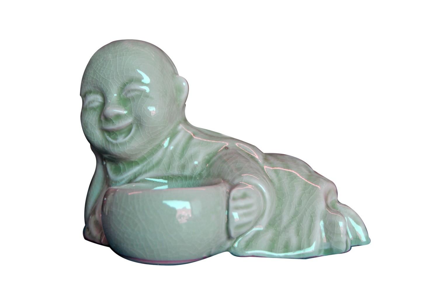 celadon reclining monk incense or tealigh holder