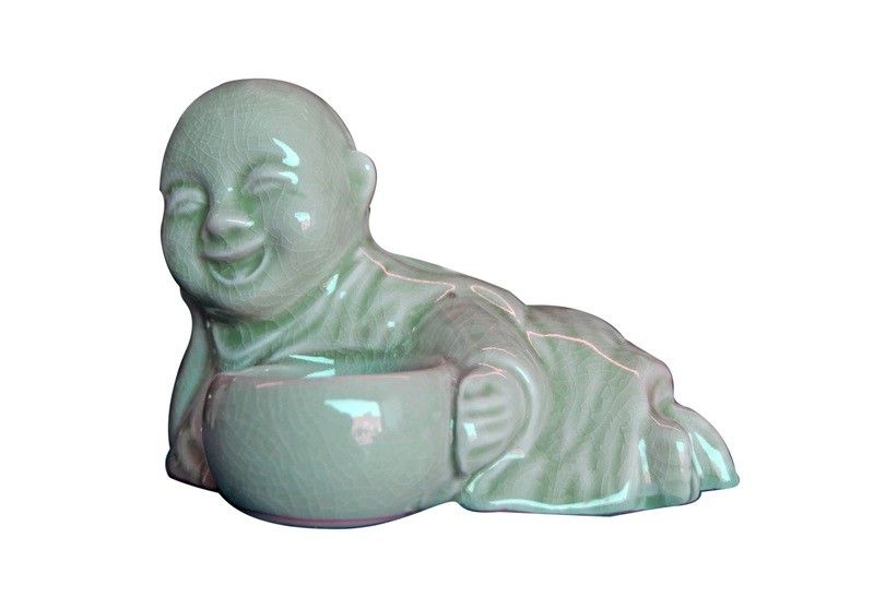 celadon reclining monk incense or tealigh holder