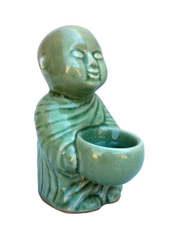 celadon monk tealight or incense holder