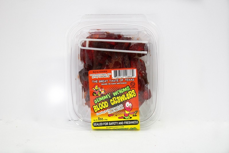 Alamo Candy Gummy Worms "Blood Crawlers" with Chamoy Tub 8oz.