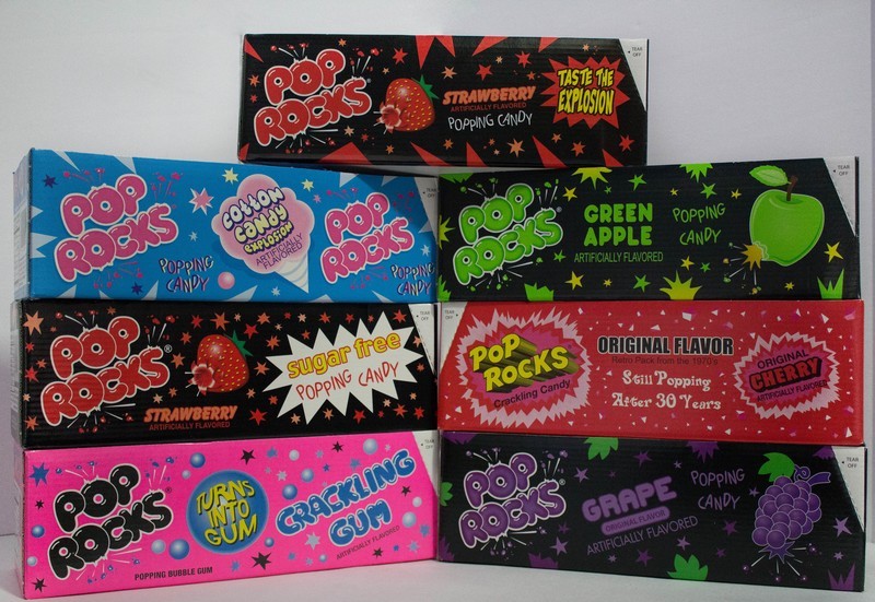 Pop Rocks Flavors  , Cherry, Grape, Cotton Candy, Crackling Gum, Green apple,   Each= 24ct.