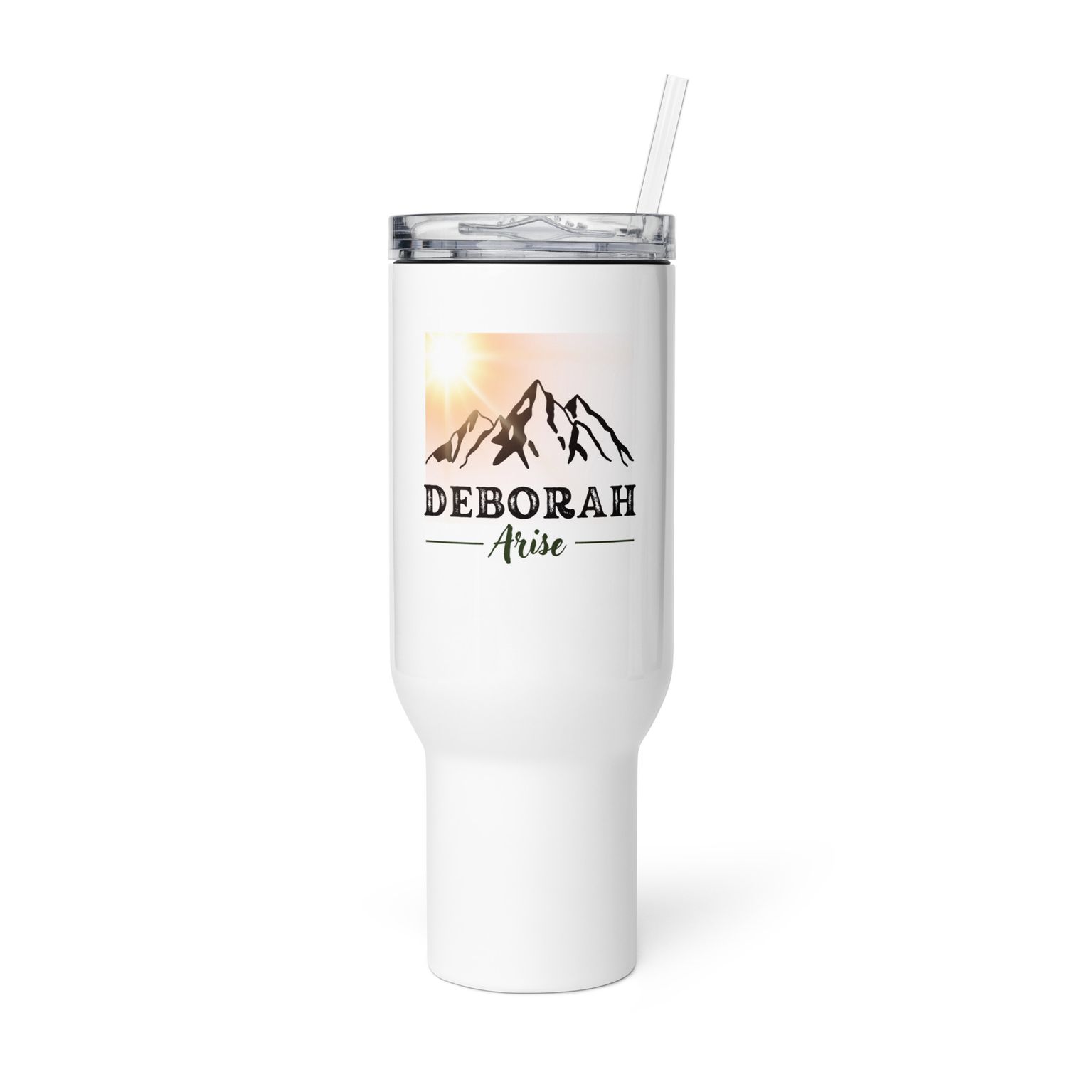 Deborah Arise Travel mug with a handle 25oz or 40oz Mountain Background