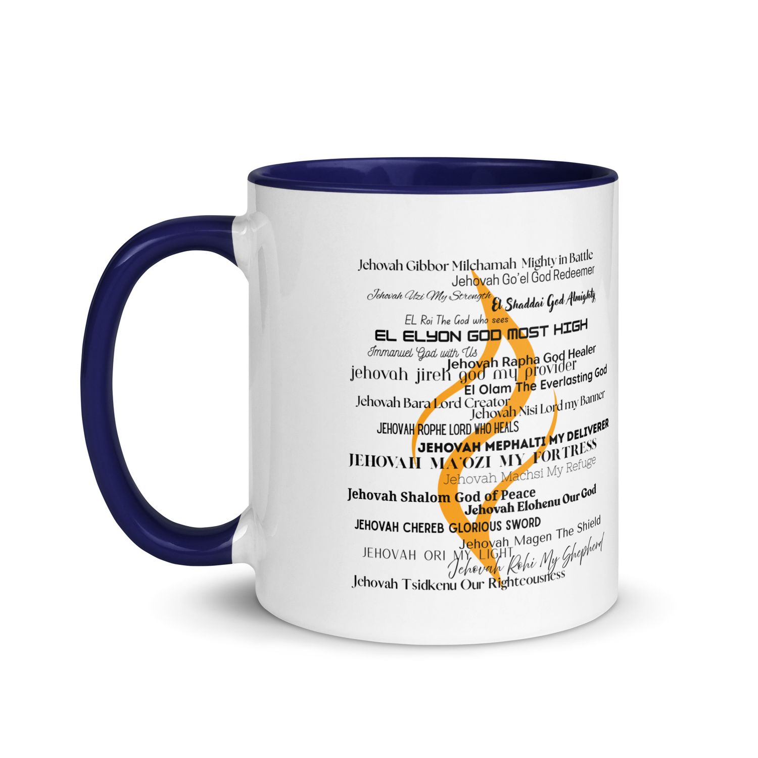 Names of God Mug with Blue Interior Color Inside