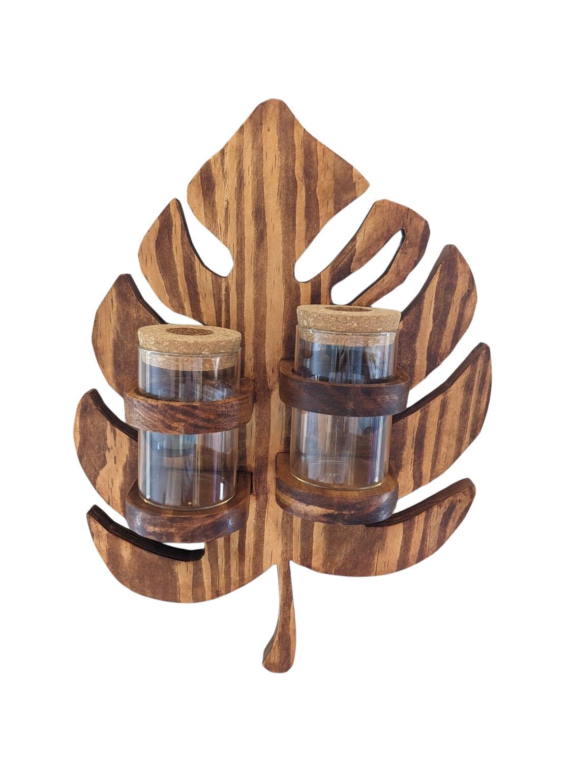 Hanging Wooden Leaf Double Propagation Station with Stain