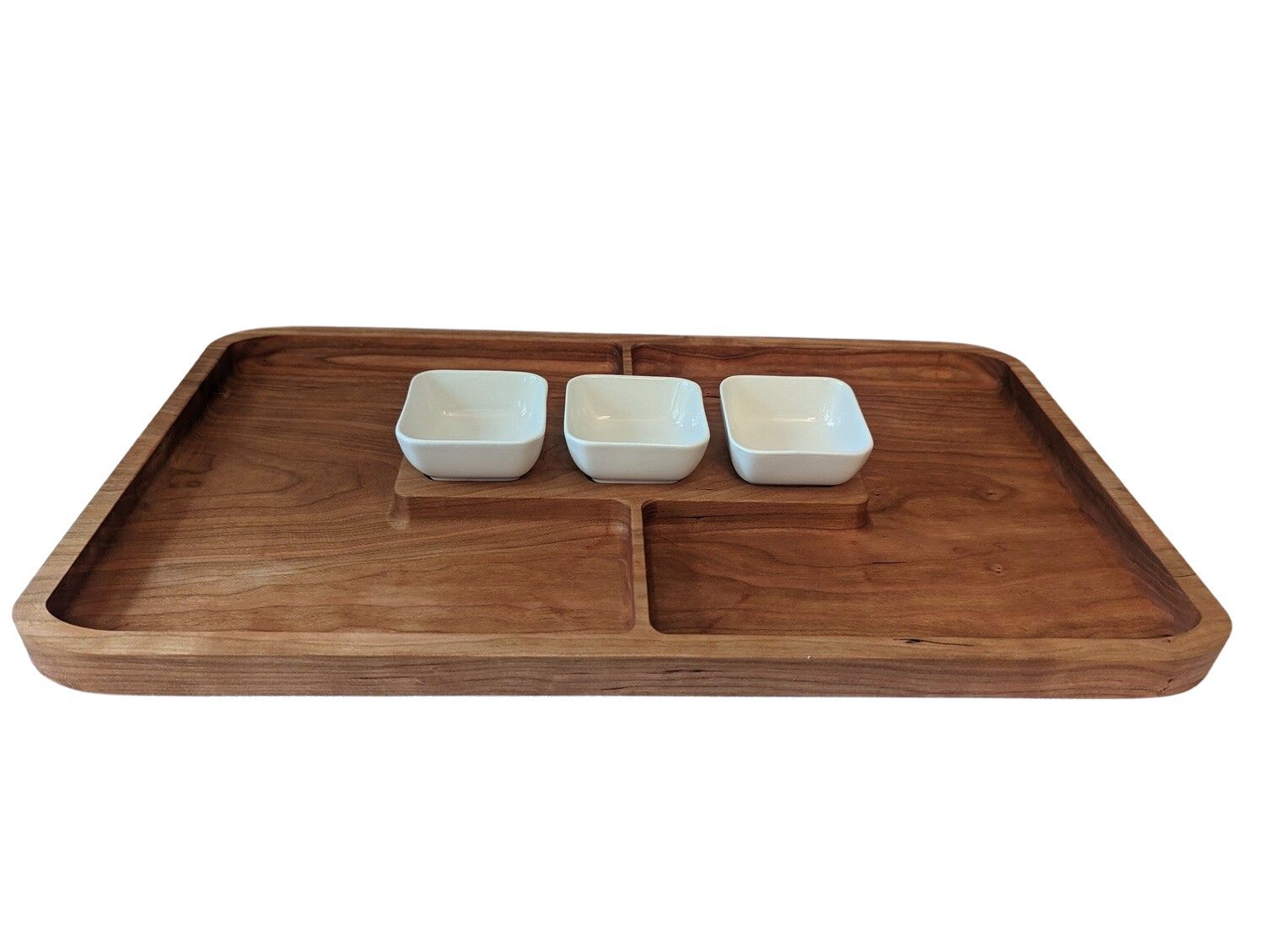 Large Cherry Serving Tray with Three Ramekins