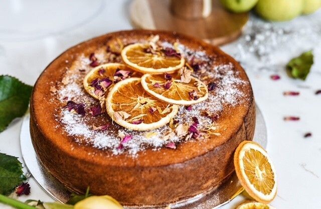 Orange and Almond Cake GF (with dried oranges & edible flowers)