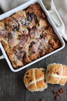 Hot Cross Bun Bread & Butter Pudding