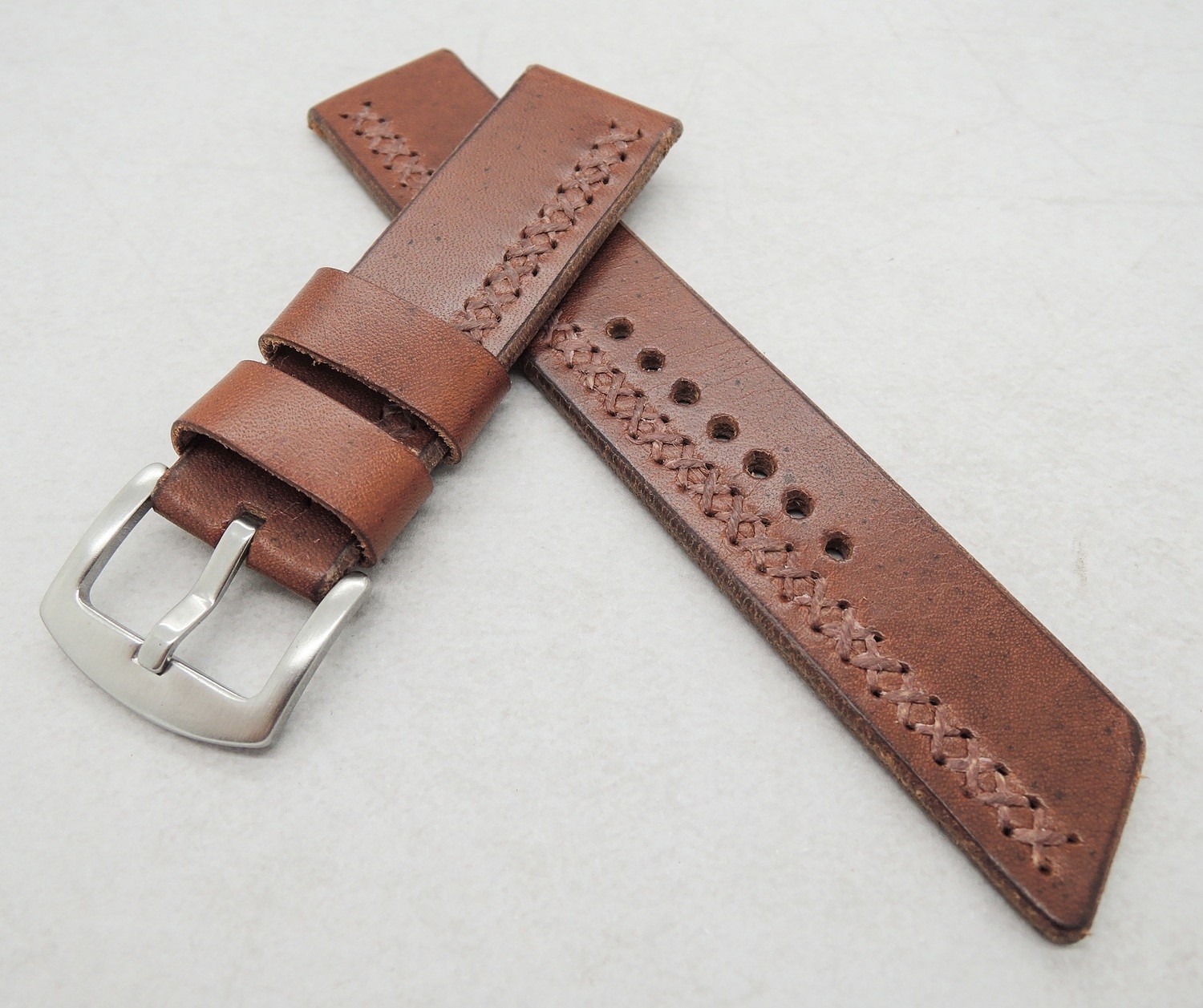 22mm wide chestnut brown cross-stitched strap