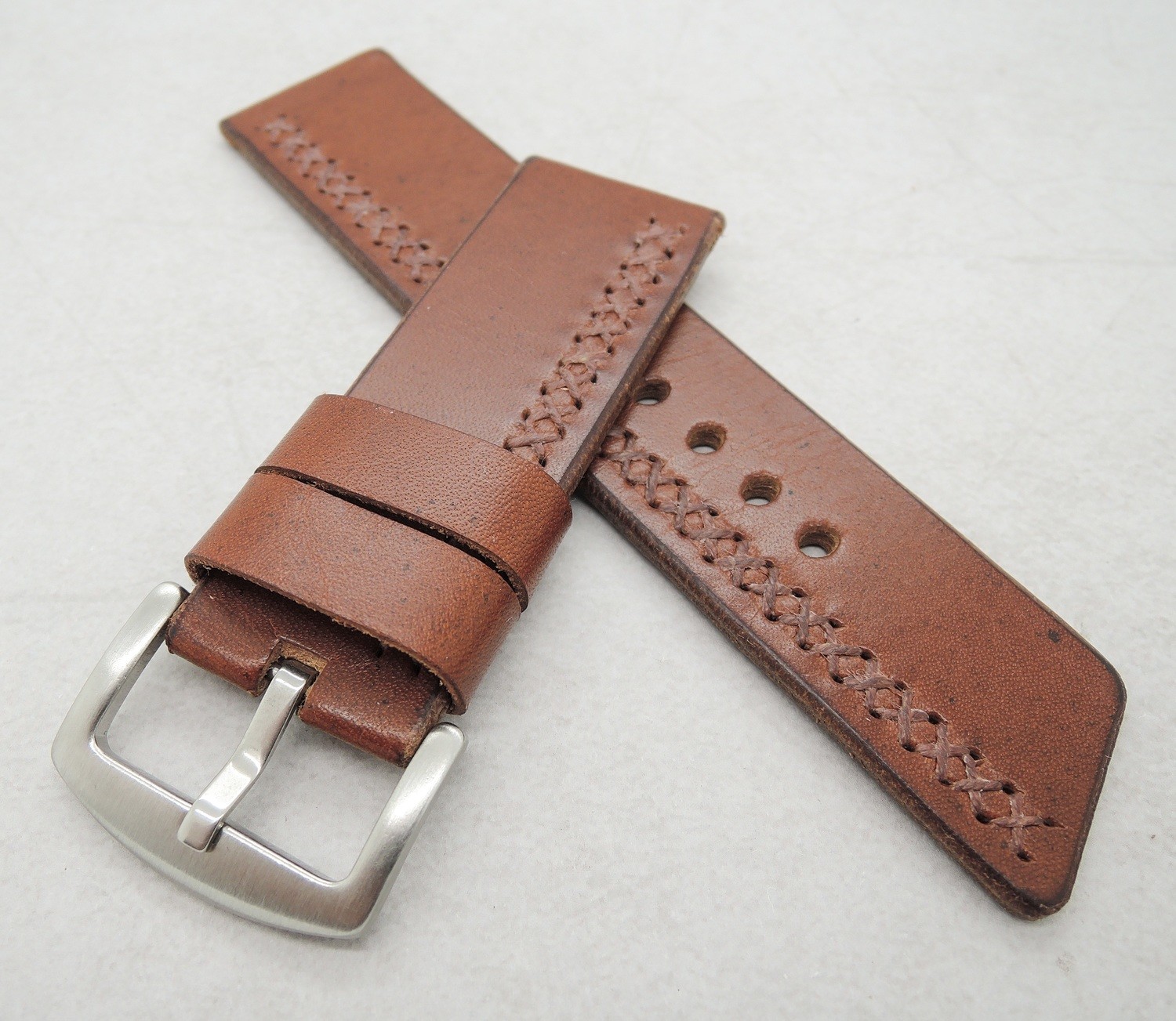 26mm wide chestnut brown cross-stitched strap
