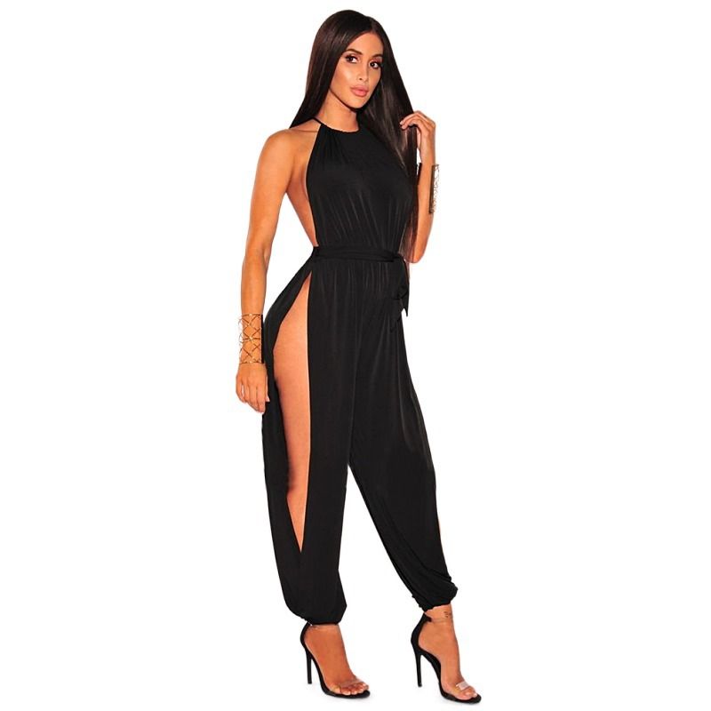 Women's Slit Wide Leg Lace-up Sleeveless Jumpsuit