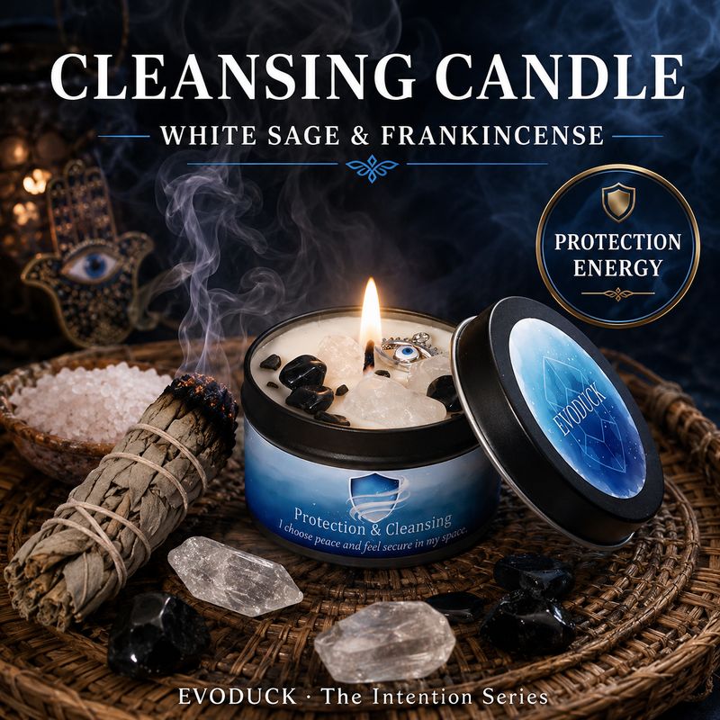 White Sage Frankincense Crystal Scented, Protection Cleansing and meditation 3 oz candle