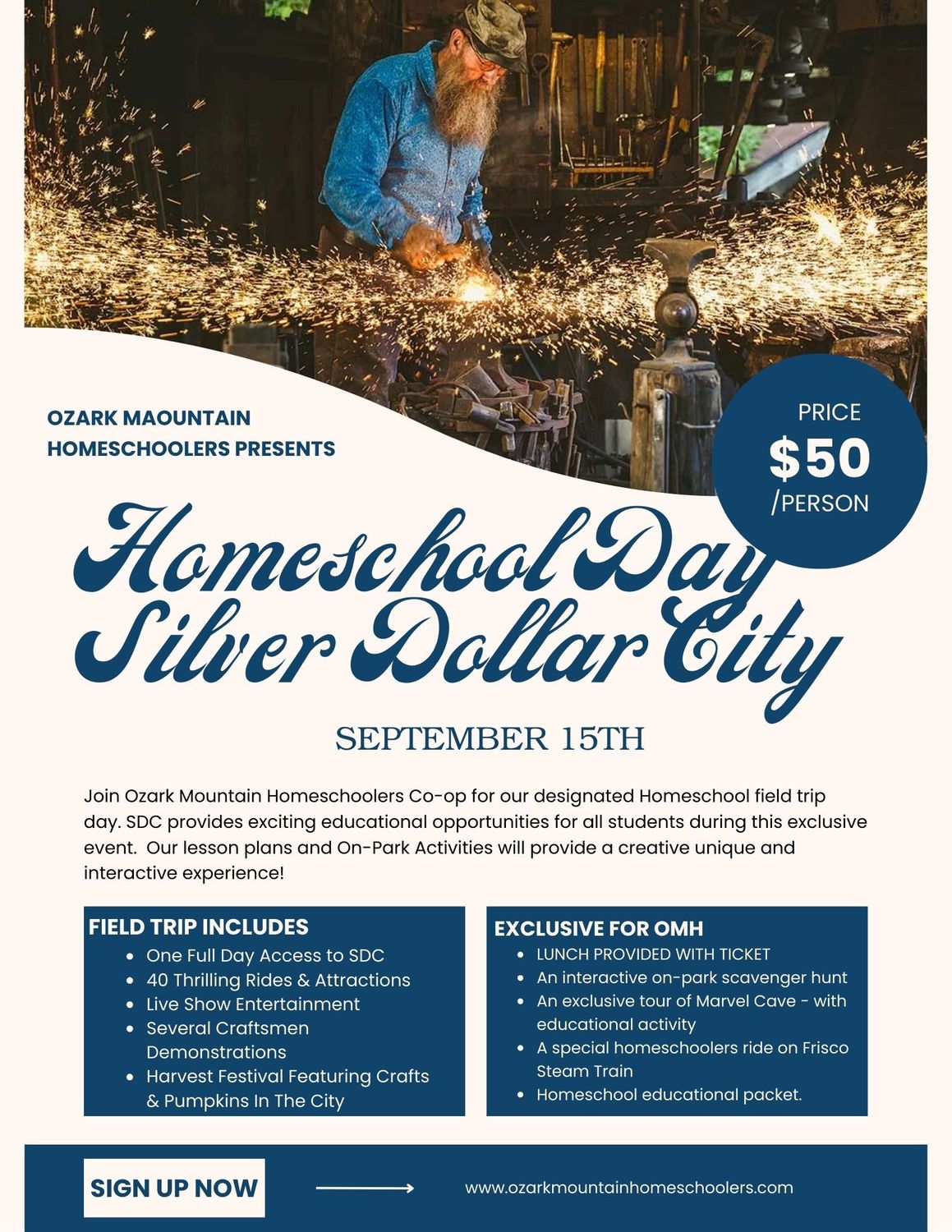 SILVER DOLLAR CITY OMH Homeschool Day - No SDC Ticket