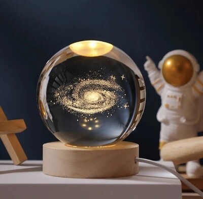 3D Galaxy Crystal Ball LED Night Light With Wooden Base