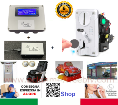 1 DOCCIA - Lettore di Carte/Tag RFID + Programmatore USB + Gettoniera 12V