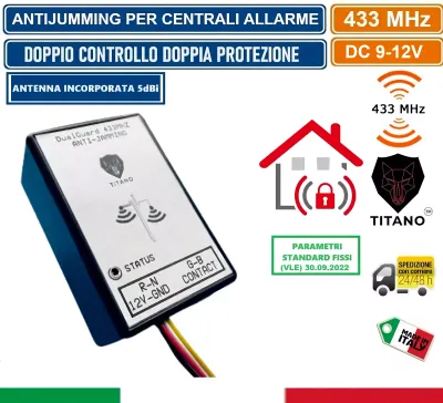 SENSORE ANTI JAMMER ANTI JAMMING ANTI OSCURAMENTO ANTIFURTO ALLARME 433 MHz TITANO
