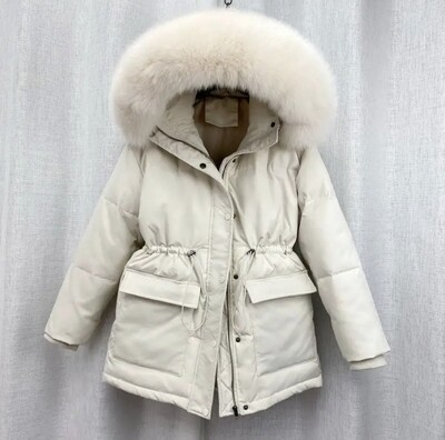 2023 HWL Cotton Padded Fur Parka Collar Women Winter Jacket