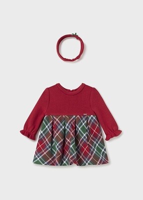 Red plaid dress W/ headband