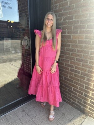 Poplin Pink Ruffle Sleeve Dress