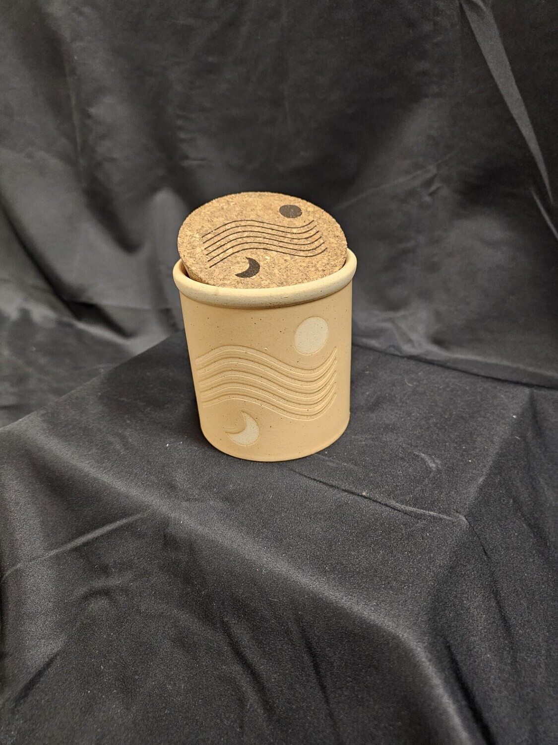Dune 8 oz. Yellow Ceramic Vessel with Raw Ceramic Design and Cork Lid- Fragrance Orange Zest &amp; Burgamot