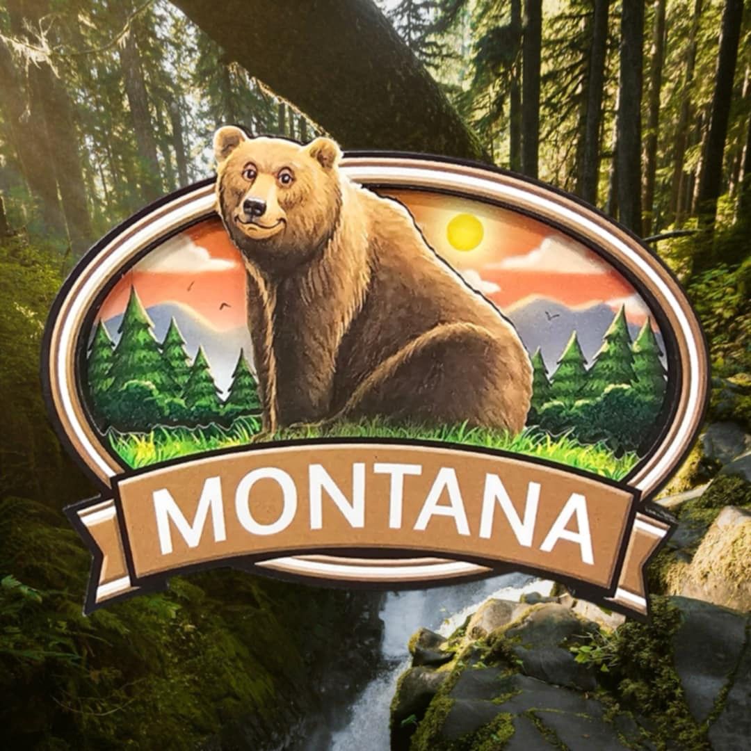 Montana Grizzly Wooden Magnet