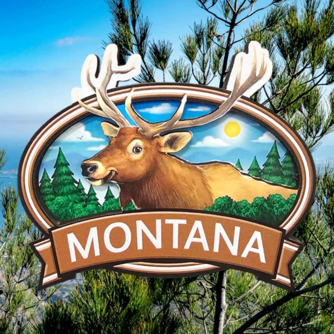 Montana Elk Wooden Magnet