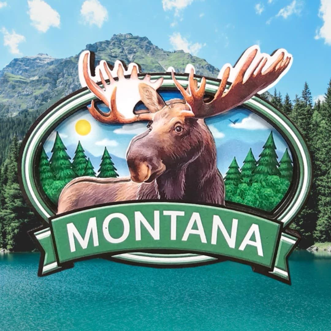 Montana  Moose Wooden Magnet