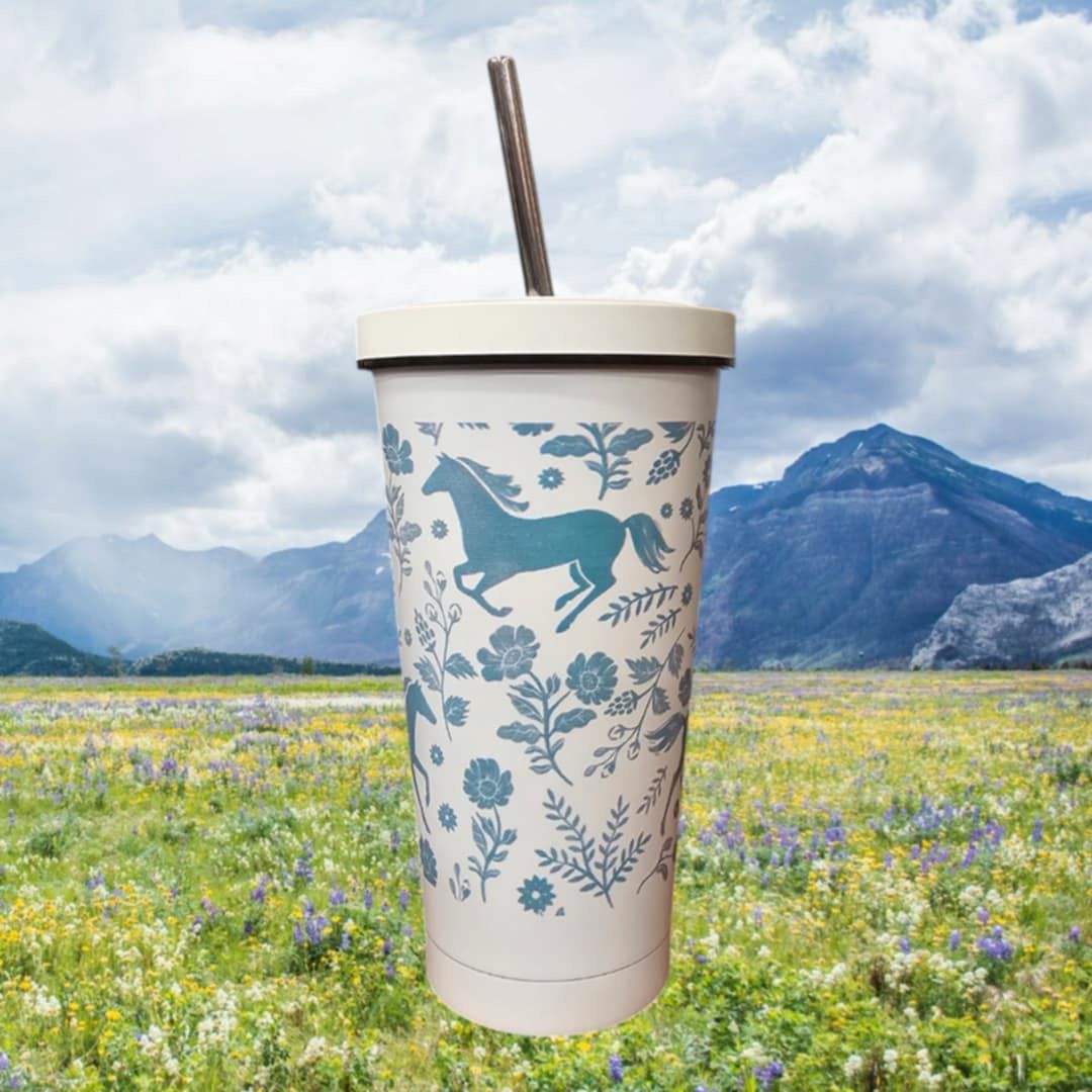 Horse Pattern Tumbler w/ Straw - 16 oz.