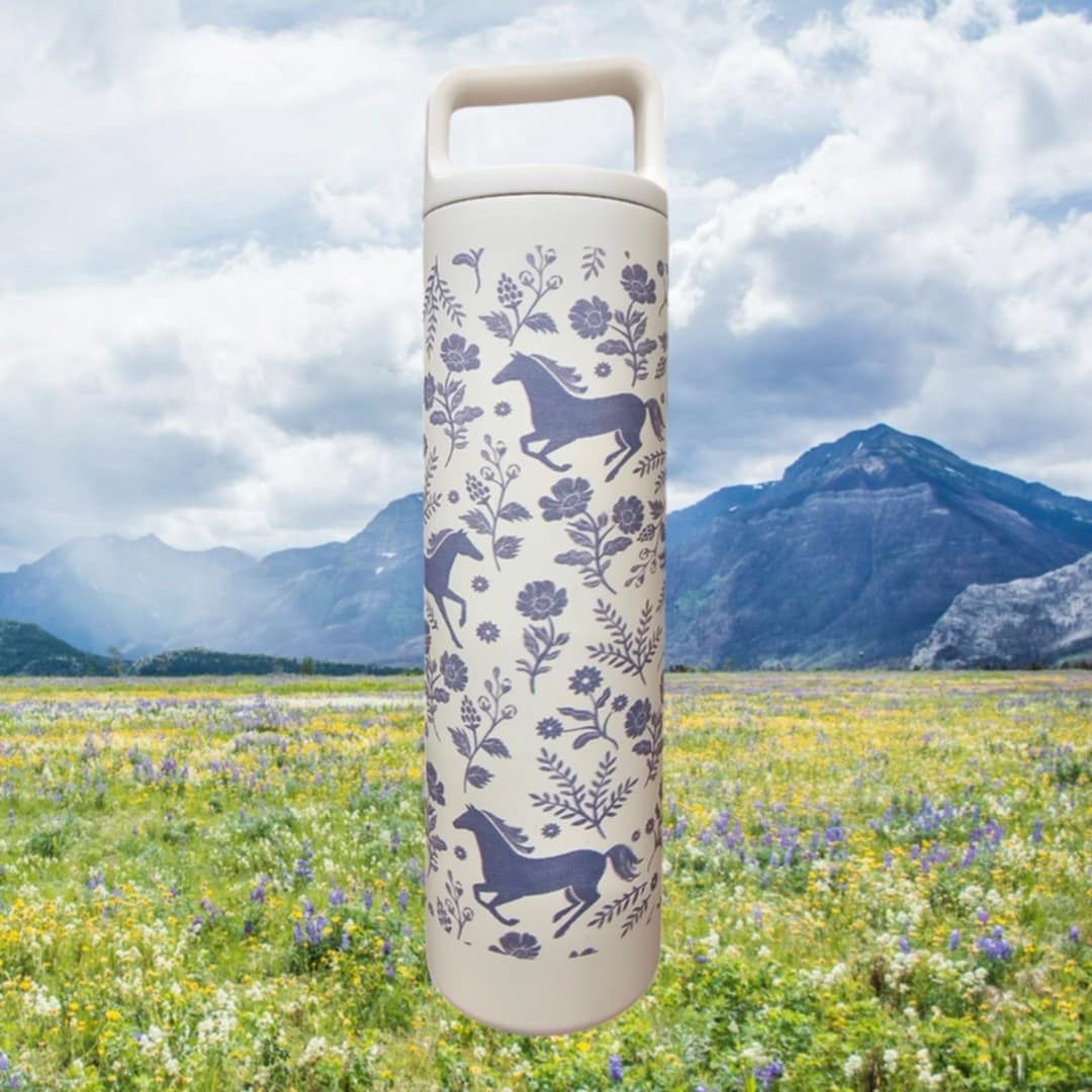 Horse Pattern Water Bottle - White 20 oz.
