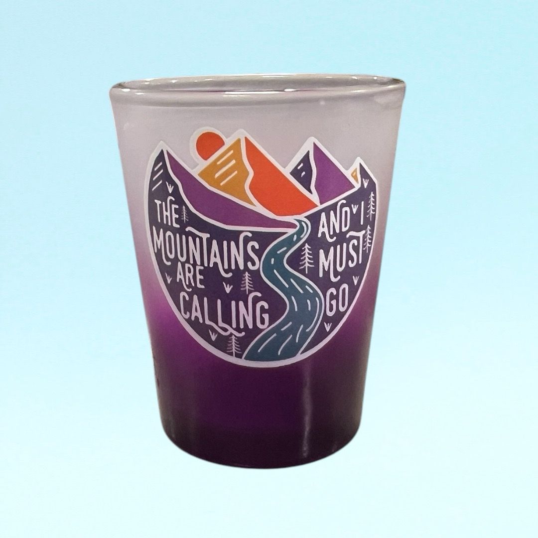 Mountains Are Calling Purple Shot Glass