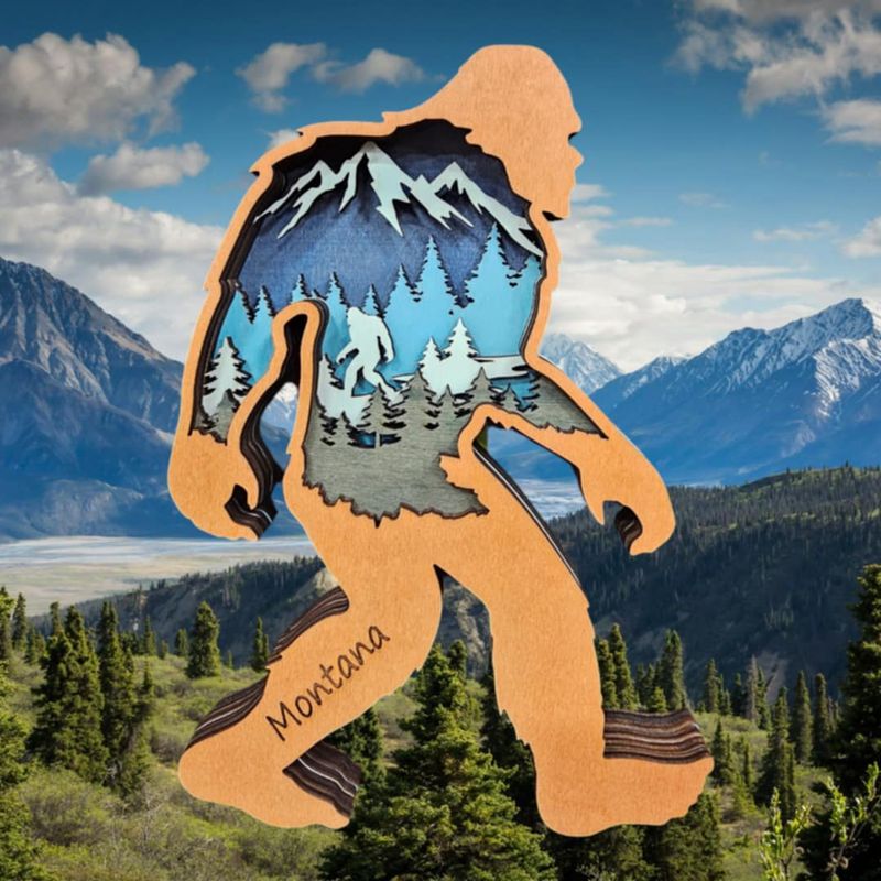 Blue Bigfoot 3D Layered Wood Art