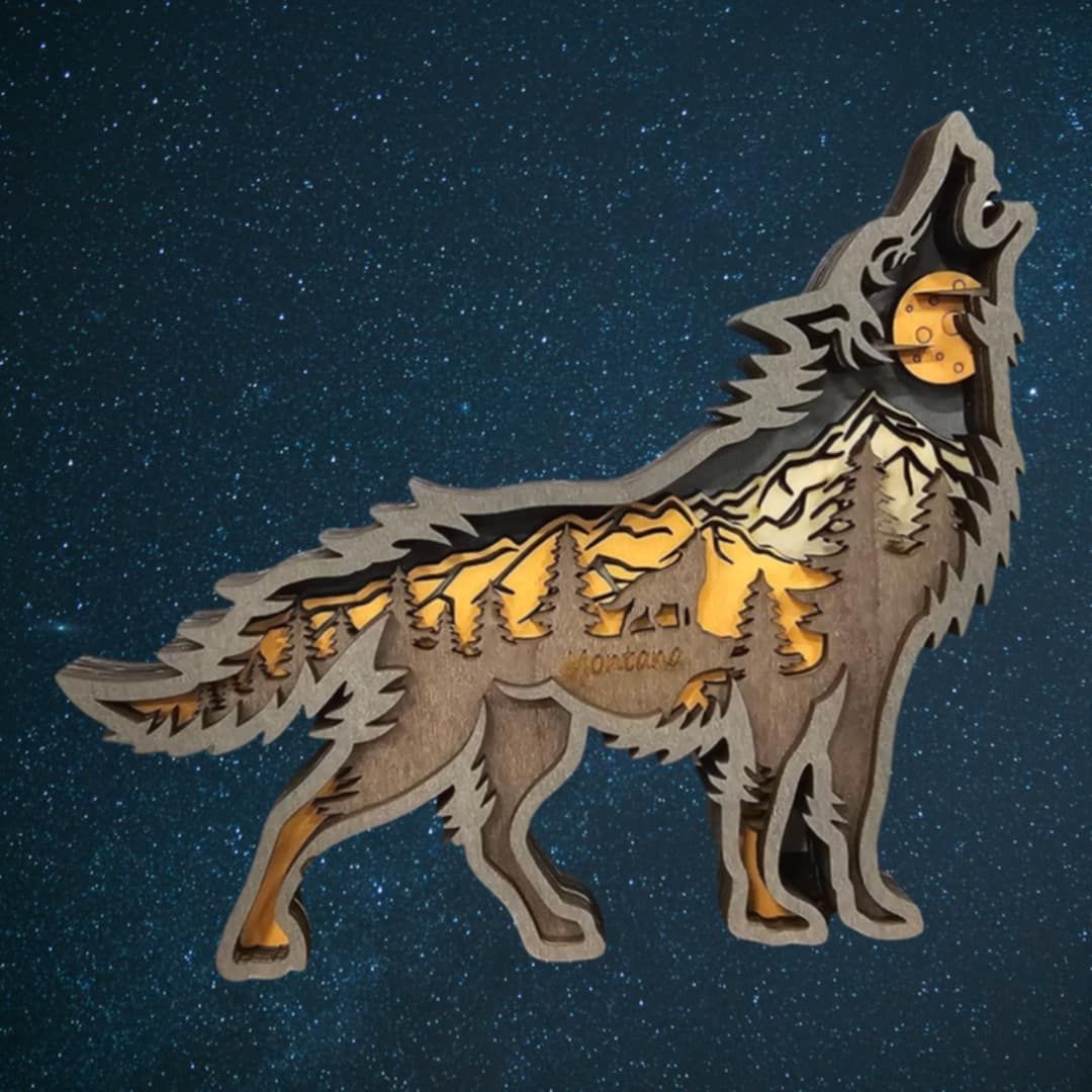 Large Wolf 3D Layered Wood Art