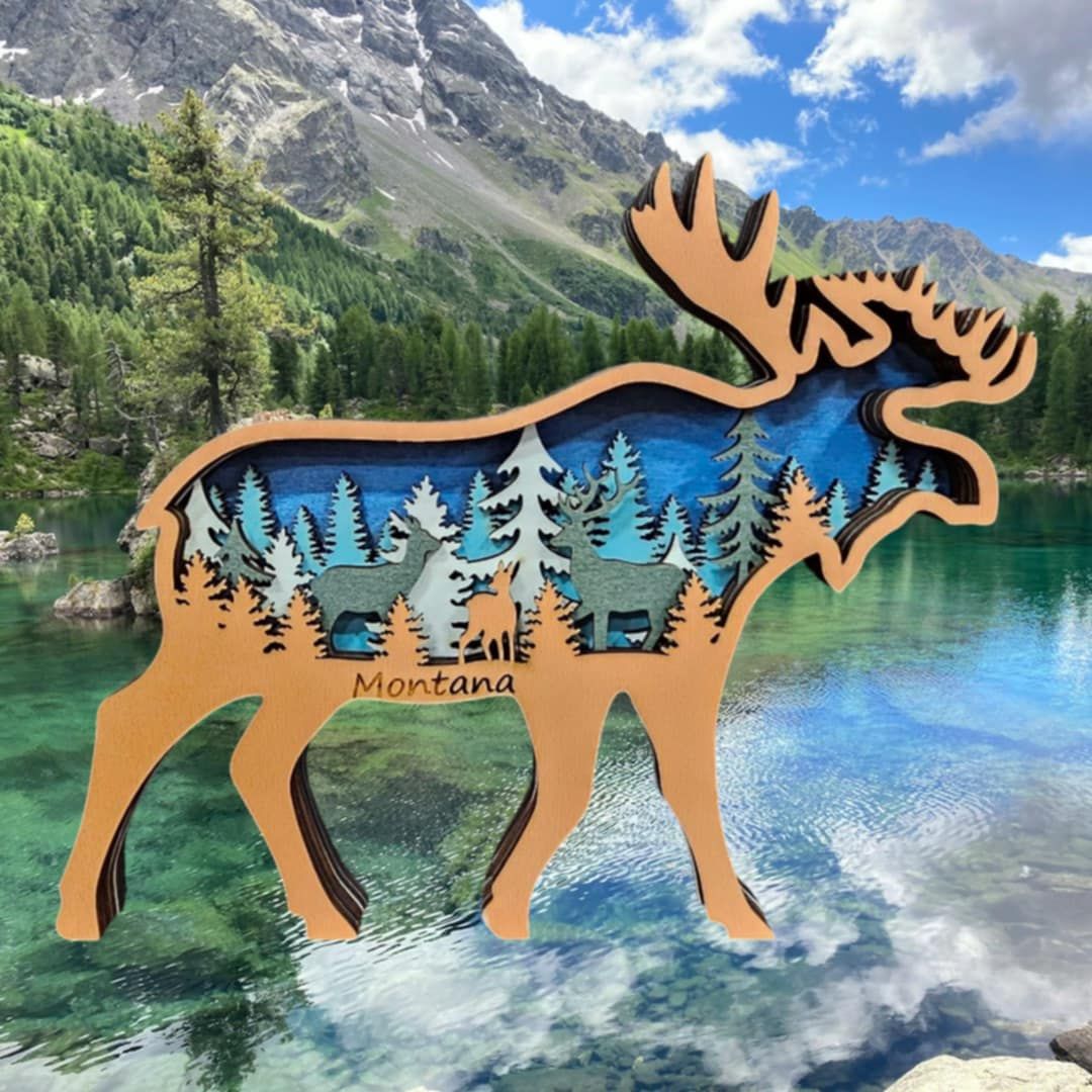Blue Moose 3D Layered Wood Art