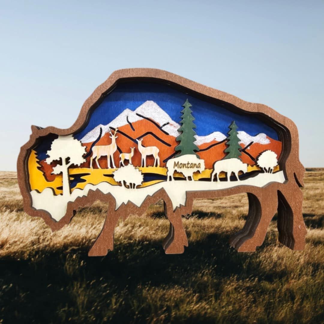 Brown Buffalo 3D Layered Wood Art