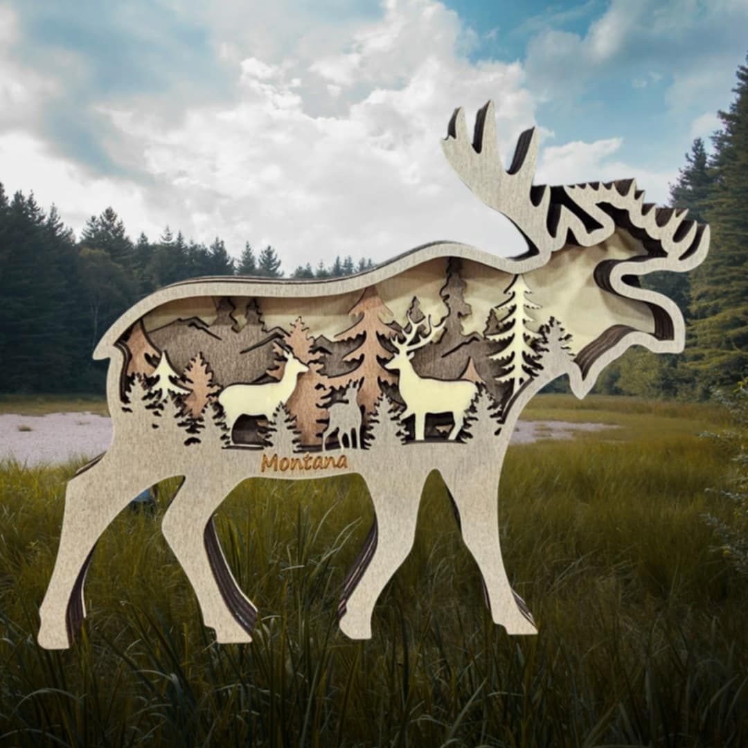 Large Moose 3D Layered Wood Art