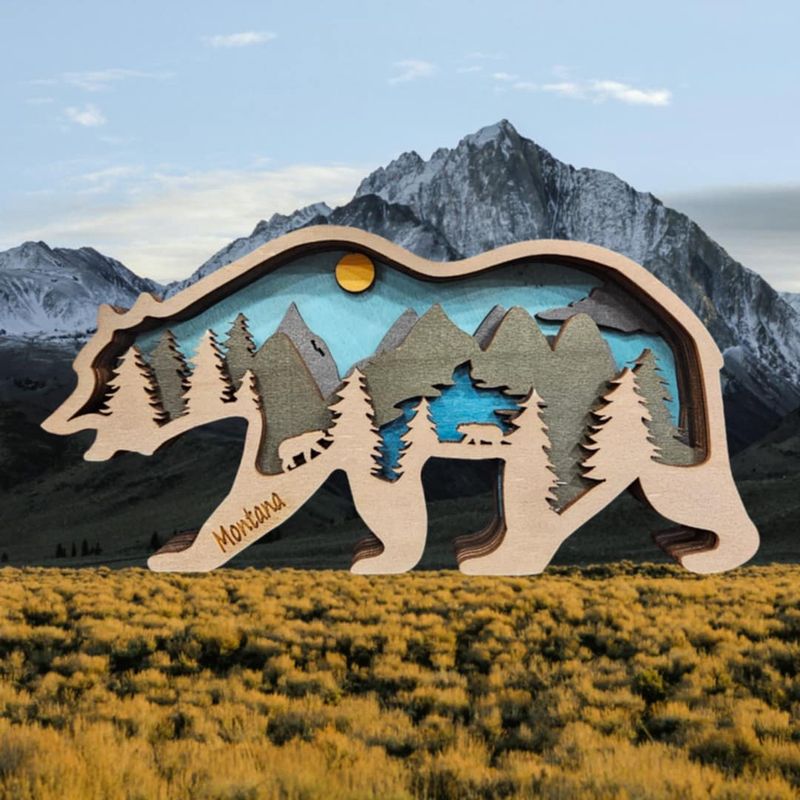 Mountain Bear 3D Layered Wood Art