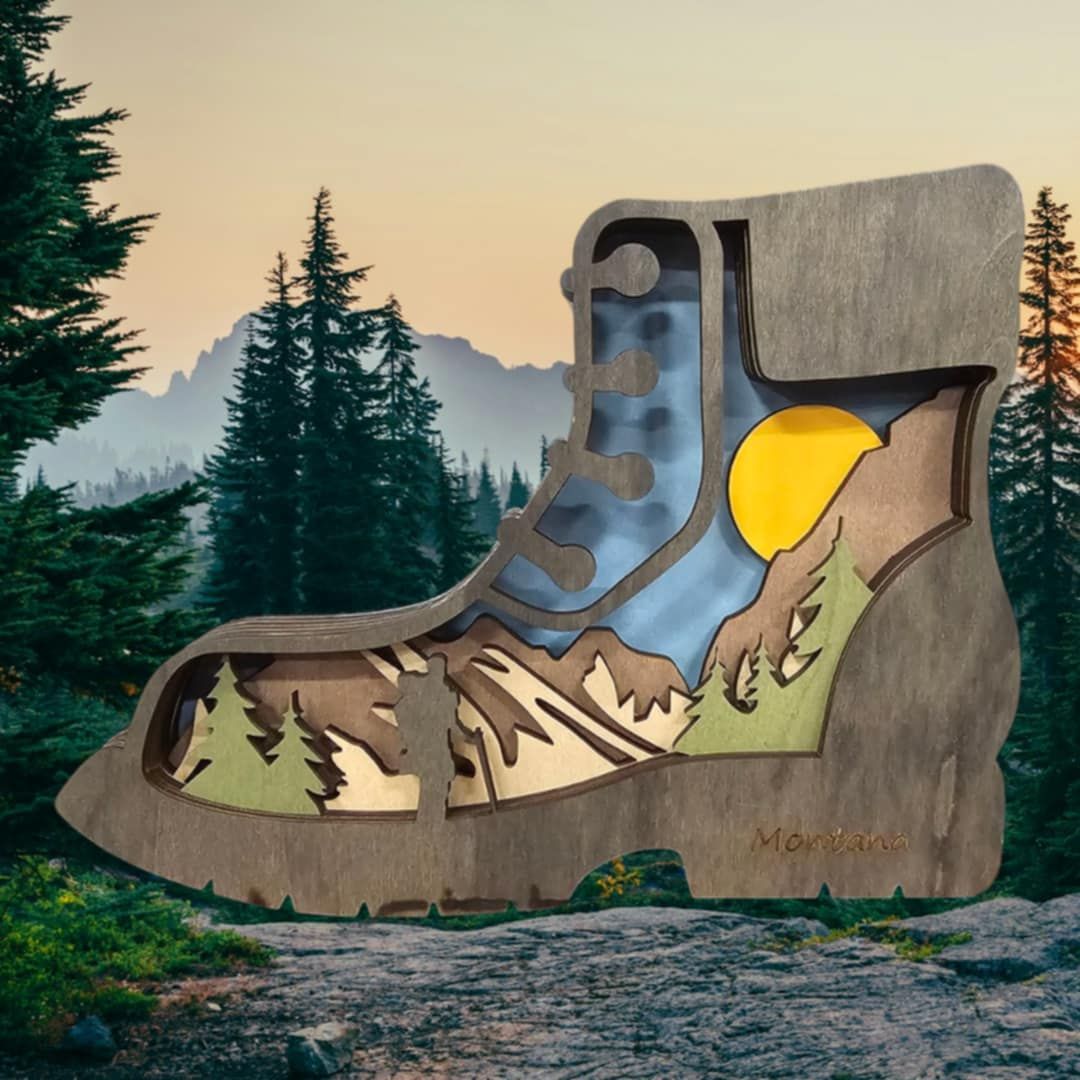 Hiking Boot 3D Layered Wood Art