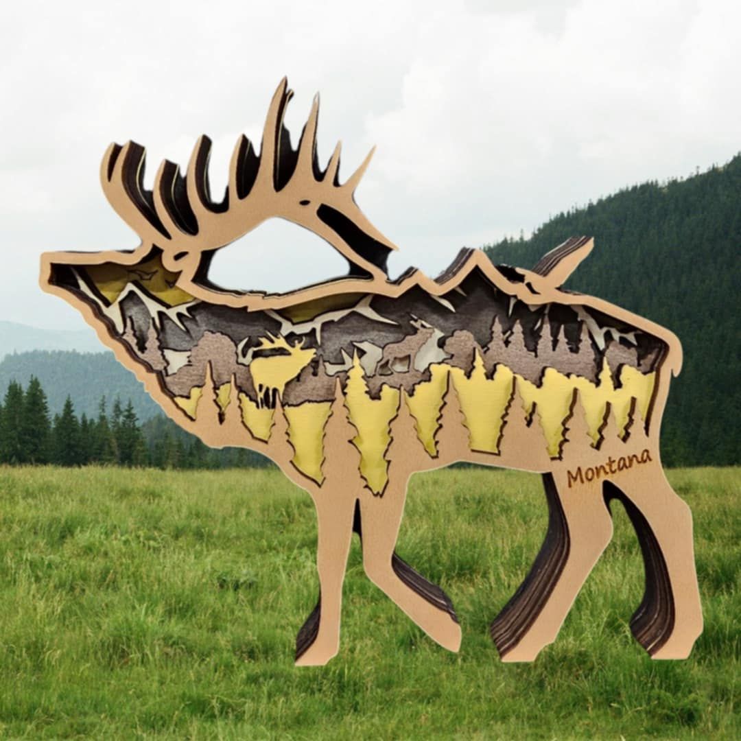 Elk 3D Layered Wood Art