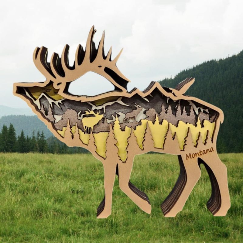 Elk 3D Layered Wood Art