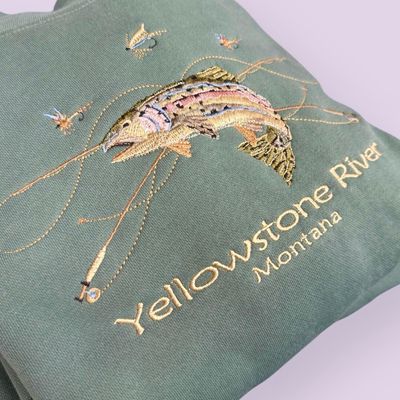 Yellowstone River Trout Fishing Embroidered Pullover Sweatshirt