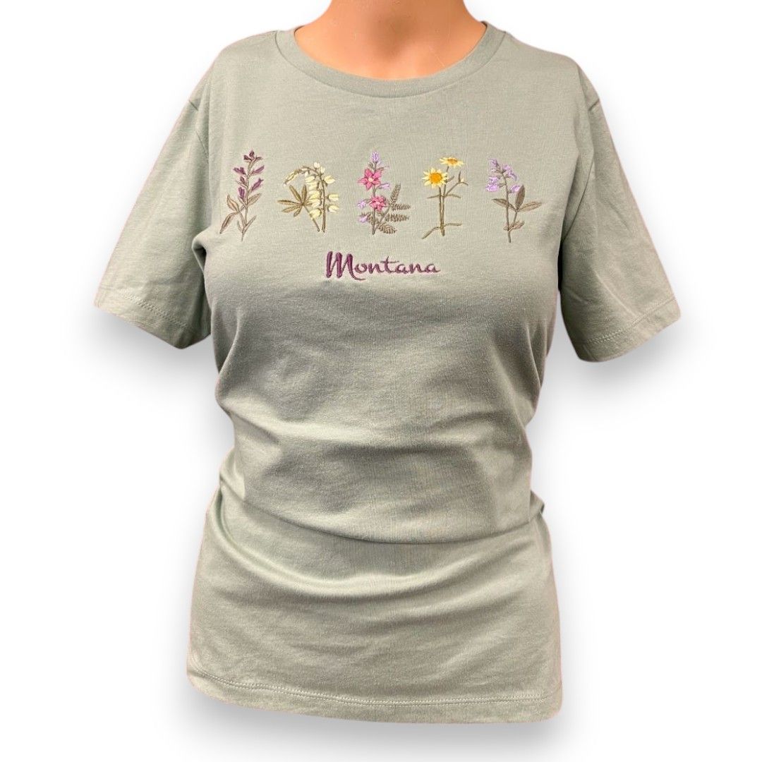 5 Flowers Embroidered Montana Ladies T-Shirt