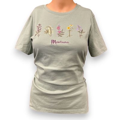 5 Flowers Embroidered Montana Ladies T-Shirt