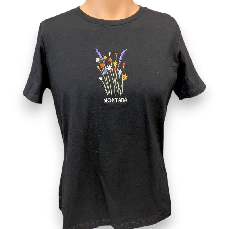 Embroidered Montana Wildflowers Ladies T-Shirt