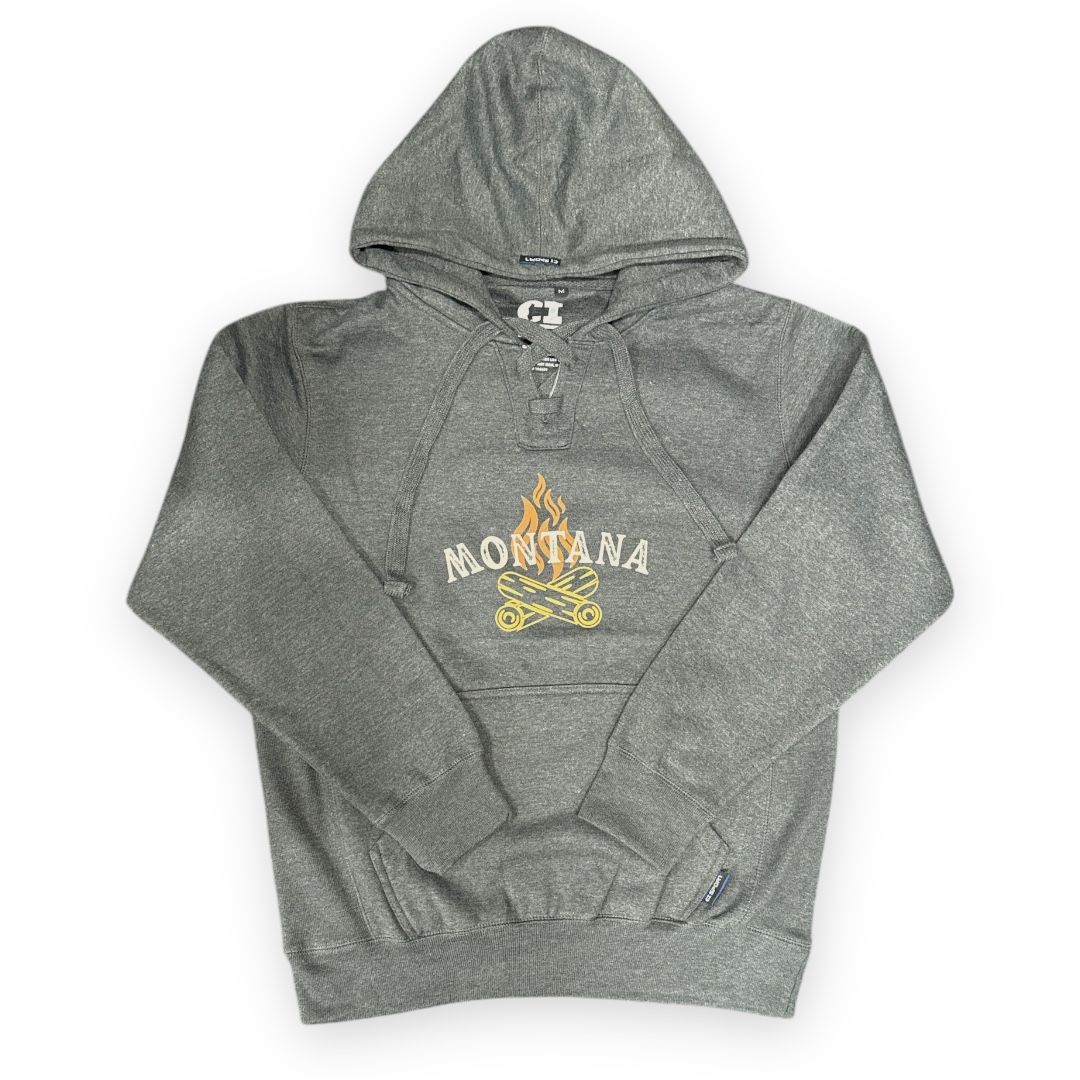 Montana Campfire Hockey Lace Pullover Hooded Sweatshirt, Size: S, Color: Charcoal