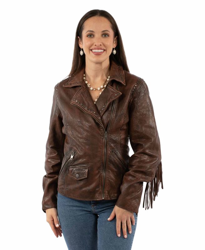 Scully Women&#39;s Cognac Studded Fringe Leather Jacket