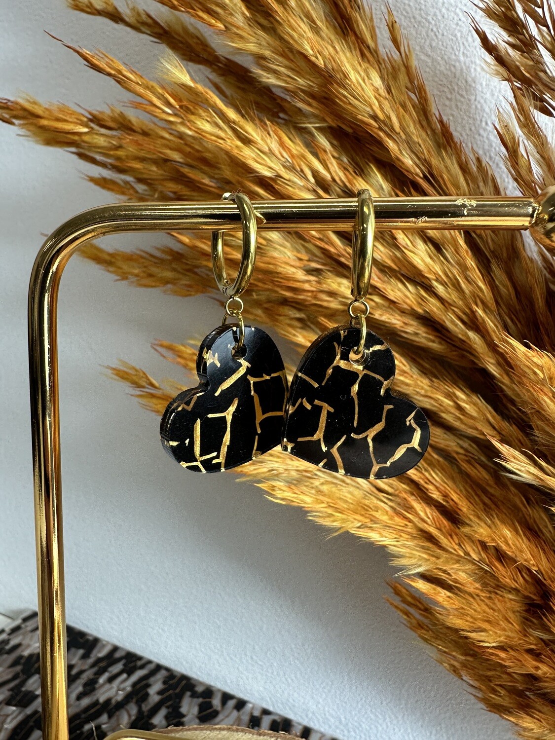 Small heart &amp; ring - Black &amp; Gold