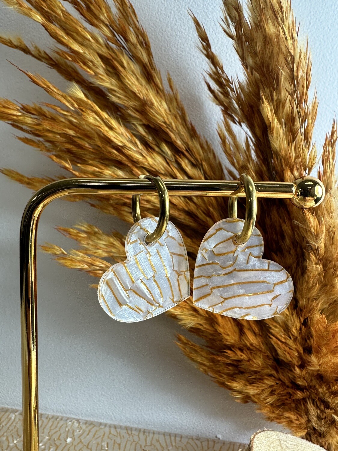 Small heart &amp; ring - Pearly white &amp; Gold