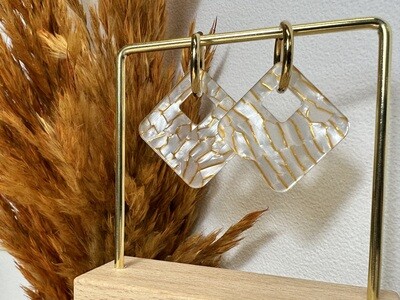 Square &amp; ring - Pearly white &amp; gold